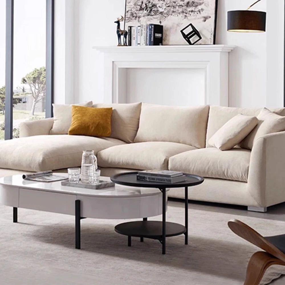 Cloud Down Filled Chaise Sofa Living Room Sofa L-shaped Recliner Sofa Comfortable Cloud Sofa Linen Sofa Removable Washable