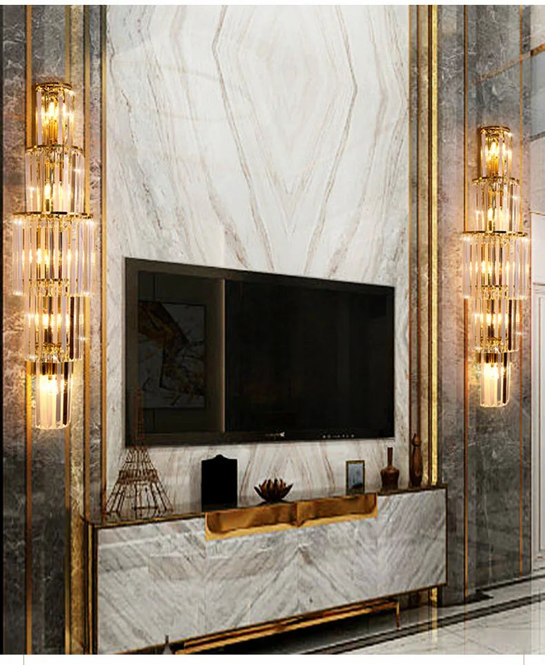 Luxury Hotel Lobby Large Big Crystal Wall Lamp for Club Hall Villa Living Room Office Banquet  Indoor Lighting  Fixtures