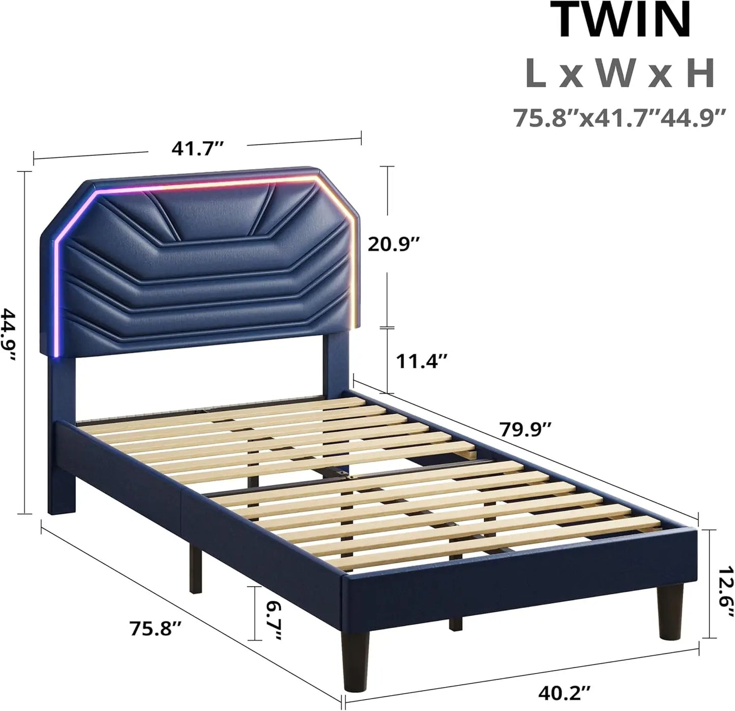LIKIMIO Twin / Twin XL Bed Frames with Lighted Headboard, Upholstered Modern Cama Twin Platform Bed with Heavy Duty Supports