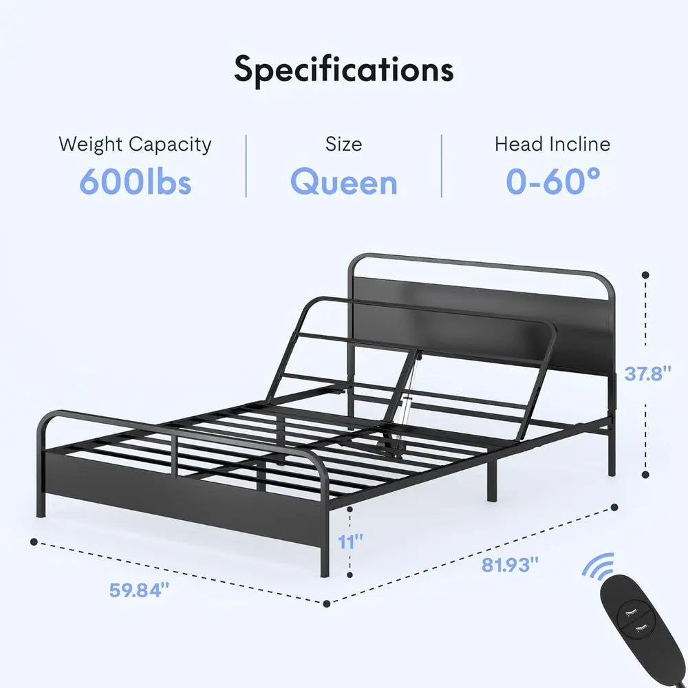 FLEXISPOT Queen Bed with Adjustable Frame, 0-60° Head Tilt, Silent DC Motor, Easy Setup - Perfect for Comfort, Reading, and Supp