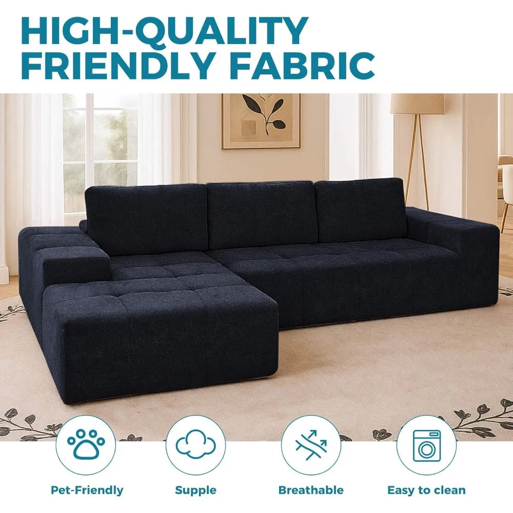 Boneless L-Shaped Couch，Modern Modularization Couch 114''，Modern Compressed Segmented Sofa, Comfortable Cushioned Chair Suitable