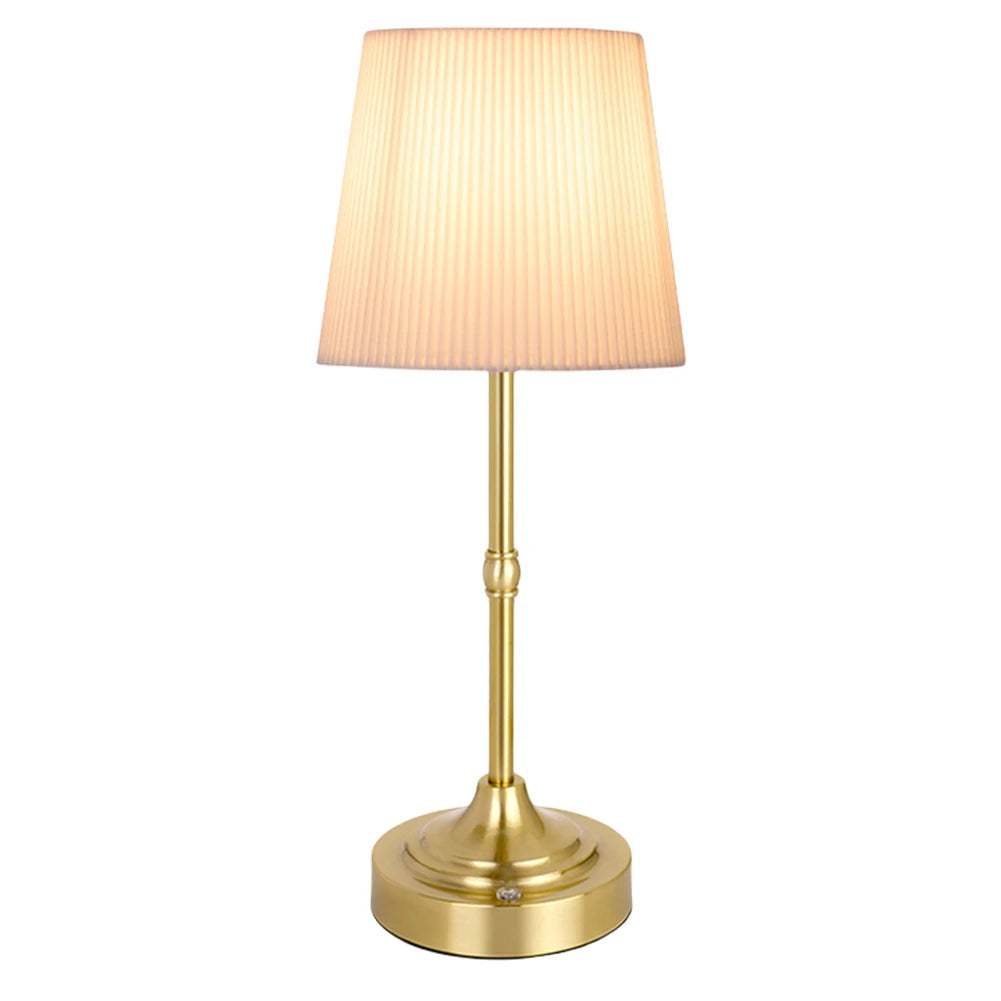 Cordless LED Metal Table Lamp USB Rechargeable Touch Control Portable Fabric Shade Desk Lamp Pleated Decorative Atmosphere Light