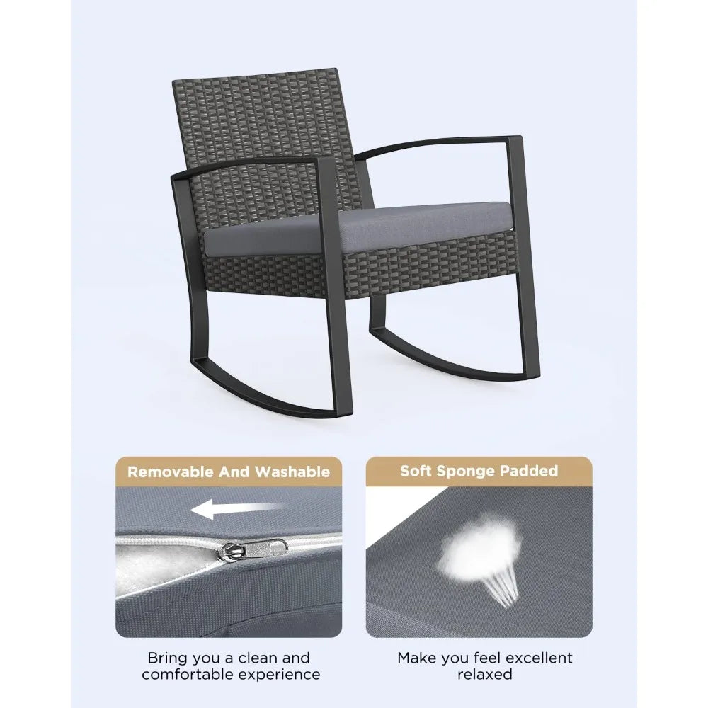 Outdoor Patio Furniture Set Rocking Bistro Set Outdoor Rattan Conversation with Coffee Table for Garden Balcony Backyard