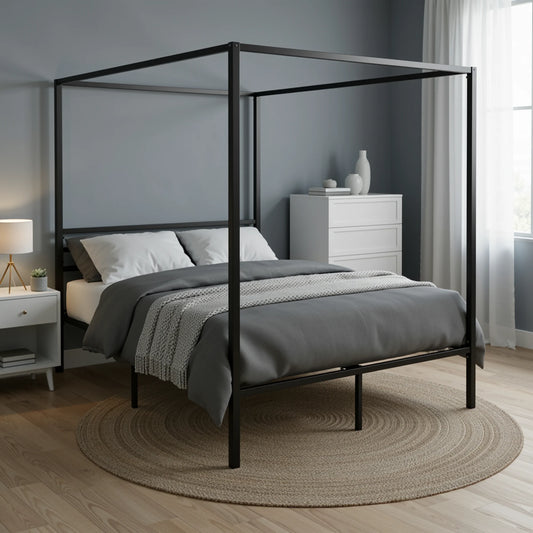 HOOMIC Full/Queen 4-Poster Canopy Bed Frame Modern Protective Full Surround Structure, Strong Support, No Box Spring Needed