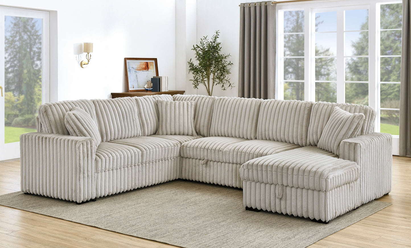 TODRANI 122'' Sectionl Sleeper Sofa, U Shape Sectional Sofa with Pull Out Couch and Storage Chaise&USB Ports