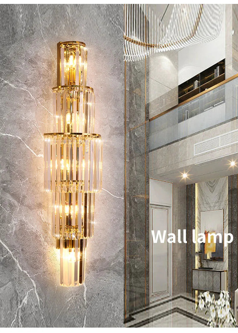 Luxury Hotel Lobby Large Big Crystal Wall Lamp for Club Hall Villa Living Room Office Banquet  Indoor Lighting  Fixtures