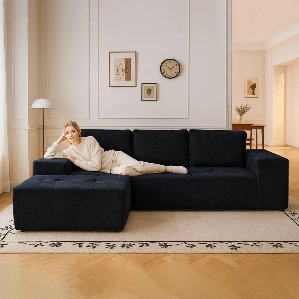 Boneless L-Shaped Couch，Modern Modularization Couch 114''，Modern Compressed Segmented Sofa, Comfortable Cushioned Chair Suitable