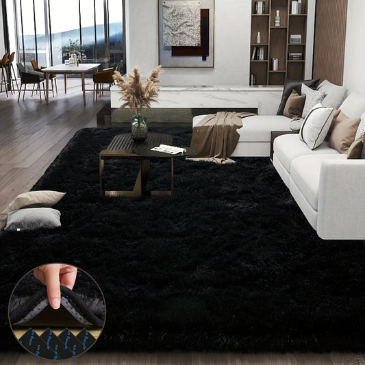 Large plush area rug, decorative rug for living room, super soft and fluffy plush rug for bedroom, home decor rug, black