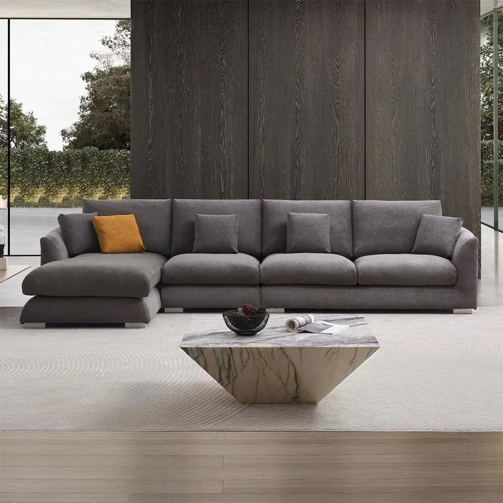 Cloud Down Filled Chaise Sofa Living Room Sofa L-shaped Recliner Sofa Comfortable Cloud Sofa Linen Sofa Removable Washable