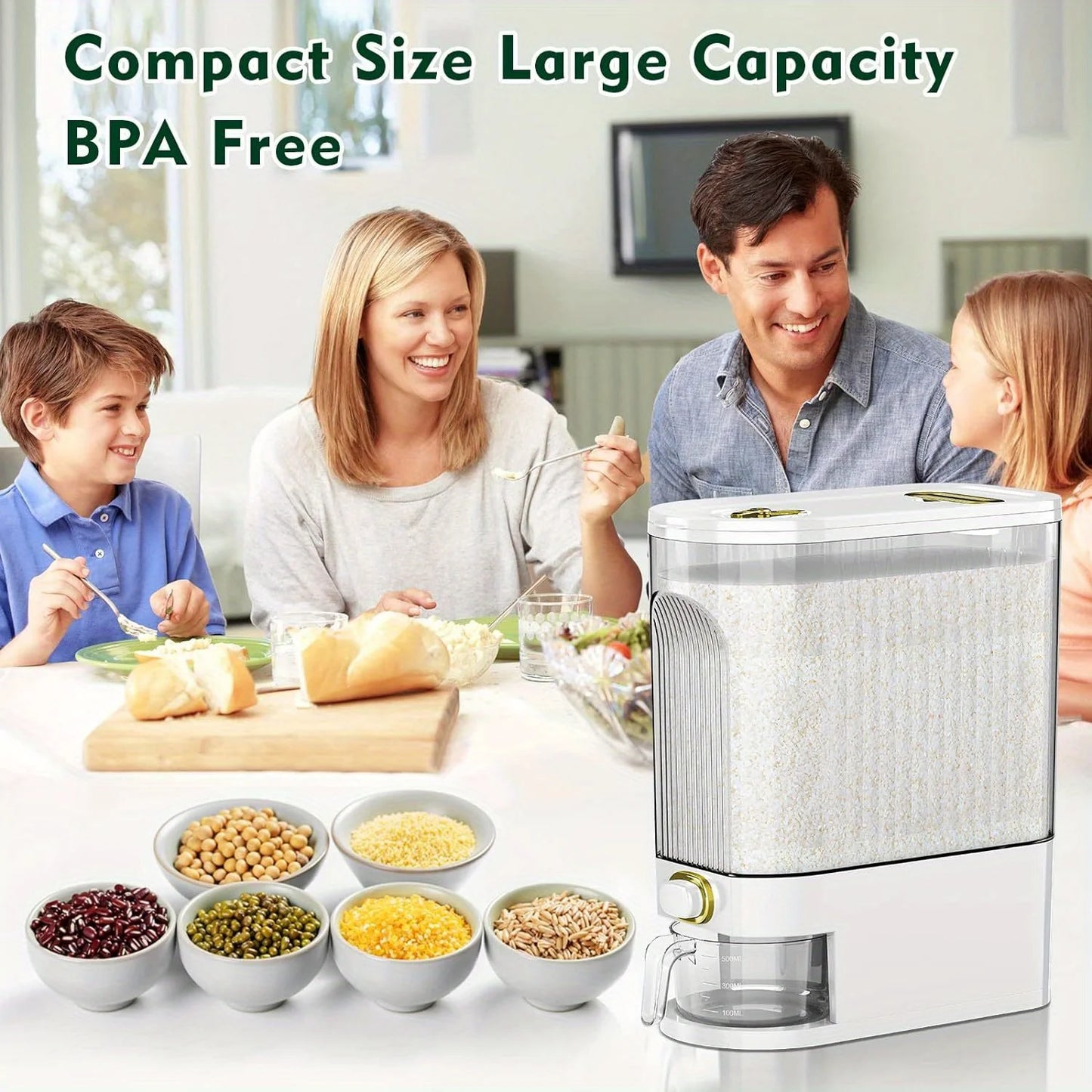 5kg/10kg Rice Dispenser - Large Pantry Storage Container with Measuring Cup & Time Markings