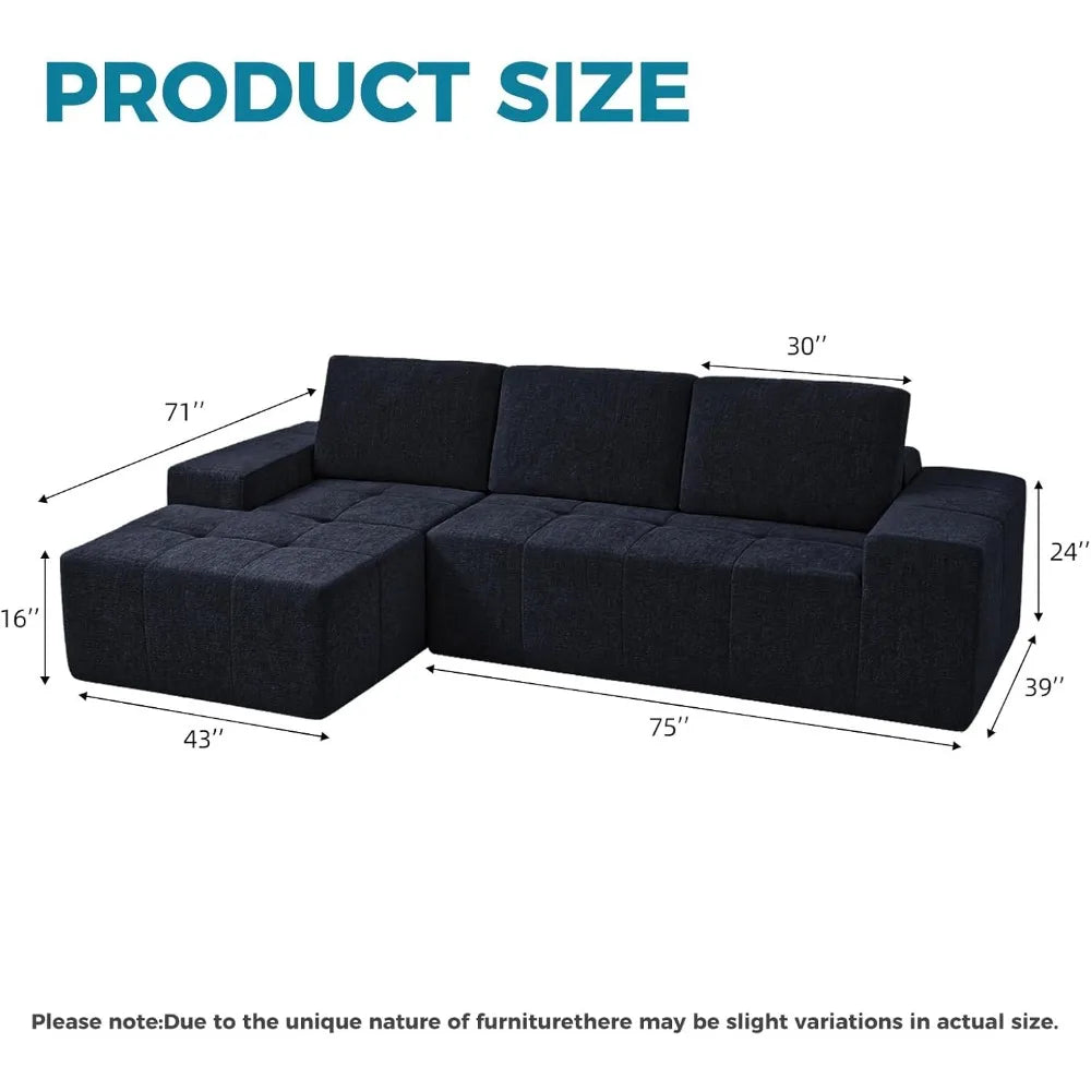 Boneless L-Shaped Couch，Modern Modularization Couch 114''，Modern Compressed Segmented Sofa, Comfortable Cushioned Chair Suitable