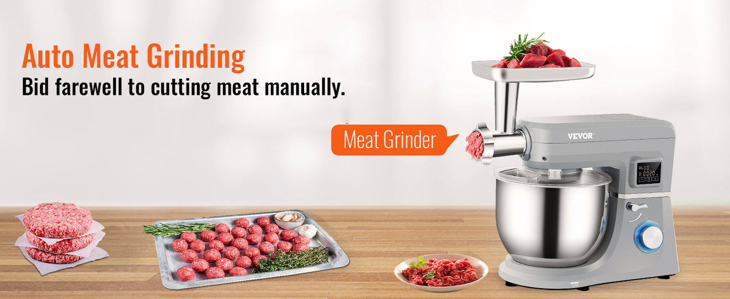 SucceBuy 5 IN 1 Stand Mixer Multifunctional Electric Mixer with 6 Speeds LCD Screen Timing 7.4 Qt Stainless Bowl Dough Hook